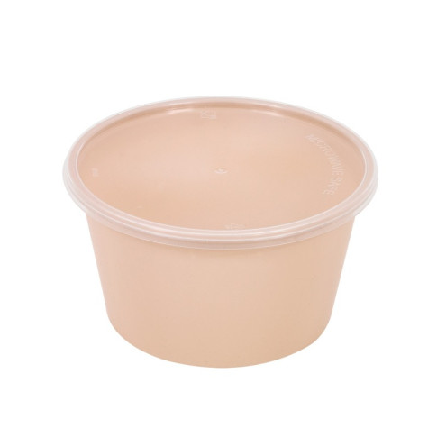 Bol Reemp beige en plastique PP avec couvercle transparent   H52mm 470ml