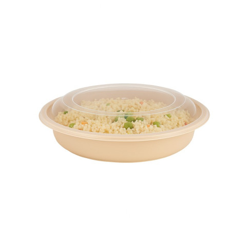 Bol Reemp beige en plastique PP avec couvercle transparent   H52mm 470ml