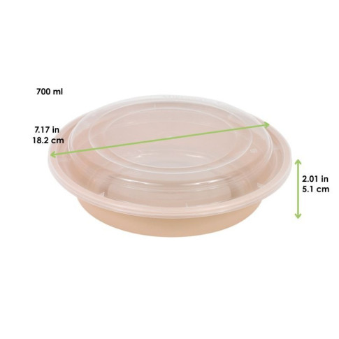 Bol Reemp beige en plastique PP avec couvercle transparent   H51mm 700ml