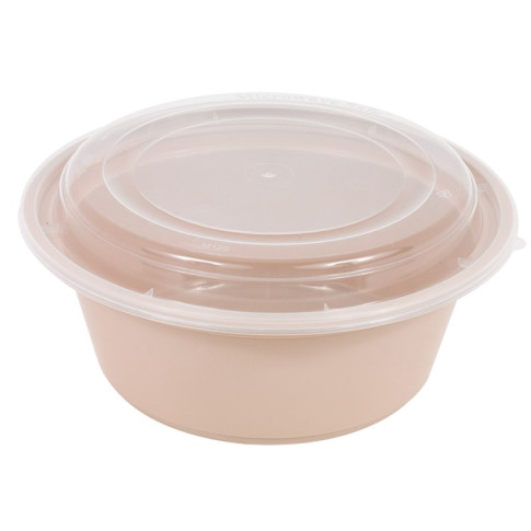 Bol Reemp beige en plastique PP avec couvercle transparent   H82mm 1200ml