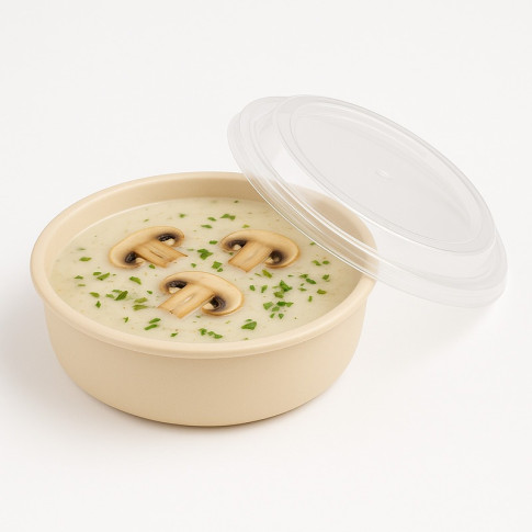 Bol Reemp beige en plastique PP avec couvercle transparent   H82mm 1200ml