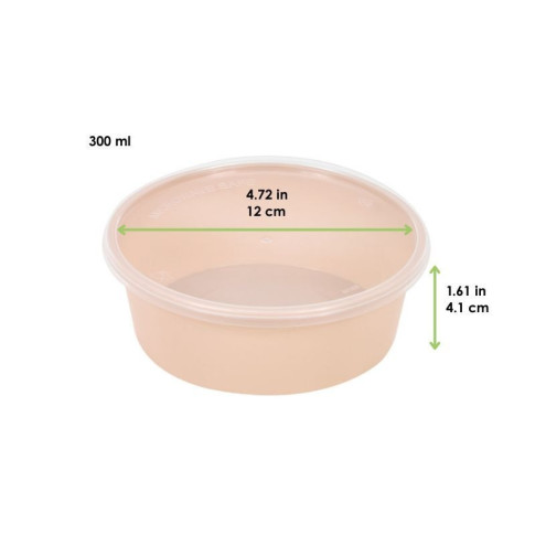 Bol Reemp beige en plastique PP avec couvercle transparent   H41mm 300ml