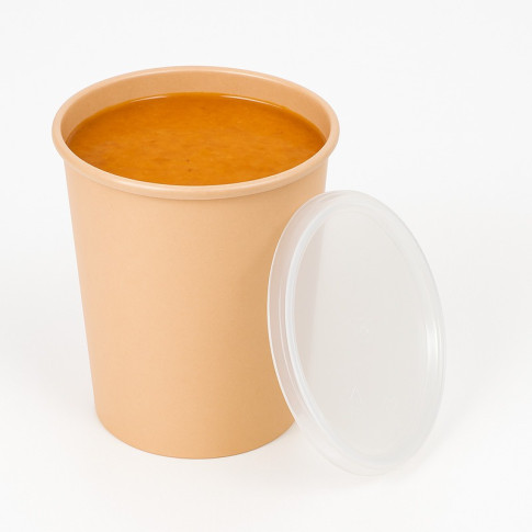 Bol Reemp beige en plastique PP avec couvercle transparent   H125mm 1000ml