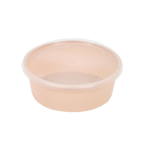 Bol Reemp beige en plastique PP avec couvercle transparent   H32mm 300ml