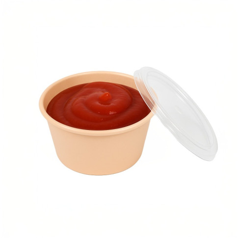 Bol Reemp beige en plastique PP avec couvercle transparent   H30mm 60ml