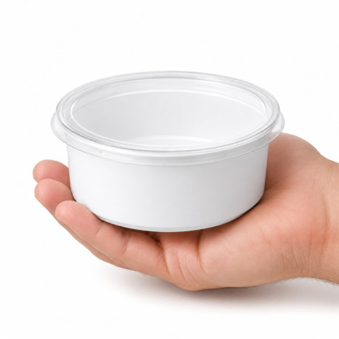 Bol rond blanc avec couvercle plat transparent en pet de 4oz  H45mm 120ml