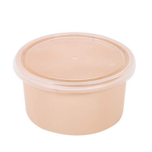 Bol Reemp beige en plastique PP avec couvercle transparent   H49mm 225ml