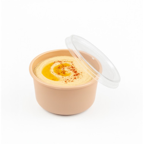 Bol Reemp beige en plastique PP avec couvercle transparent   H49mm 225ml