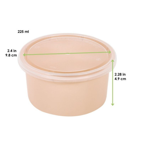 Bol Reemp beige en plastique PP avec couvercle transparent   H49mm 225ml
