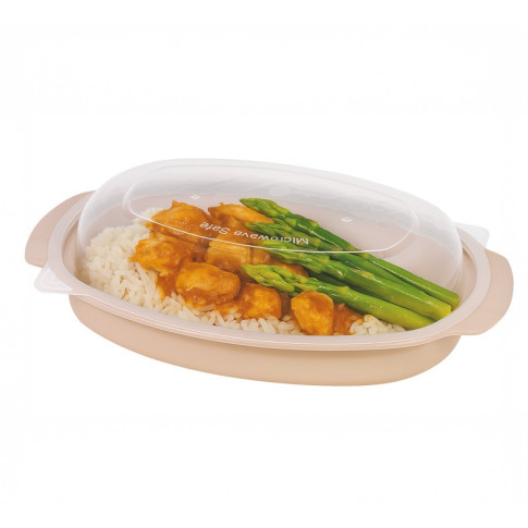 Bol Reemp beige en plastique PP avec couvercle transparent  226x154mm H54mm 600ml