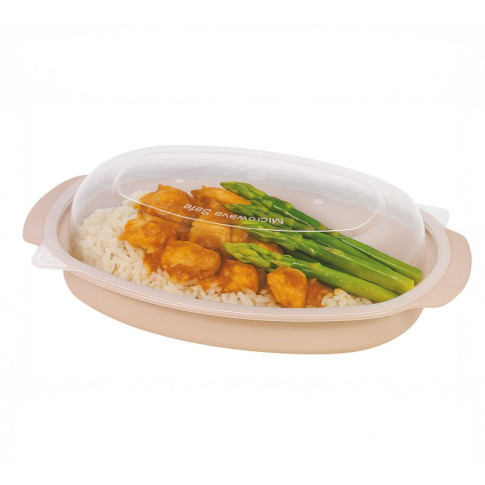 Bol Reemp beige en plastique PP avec couvercle transparent  226x154mm H54mm 600ml