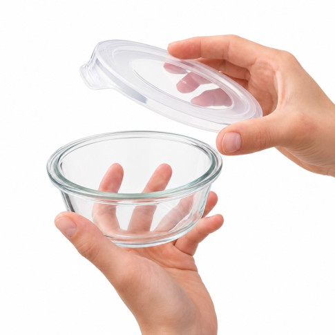 Combo Bol CookShow en verre compartimenté+Couv PP    H60mm 390ml