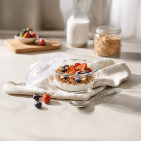 Combo Bol CookShow en verre compartimenté+Couv PP    H60mm 390ml