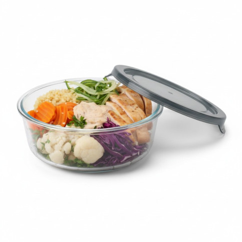 Combo Bol CookShow en verre compartimenté+Couv PP    H74mm 950ml