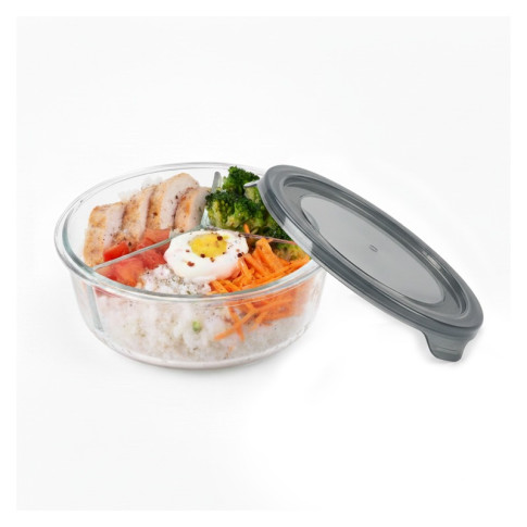 Combo Bol CookShow en verre compartimenté+Couv PP    H66mm 930ml
