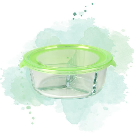 Combo Bol CookShow en verre compartimenté+Couv PP    H66mm 930ml