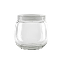 Bocal en verre sphérique avec couvercle plastique PP à clipser  H70mm 200ml