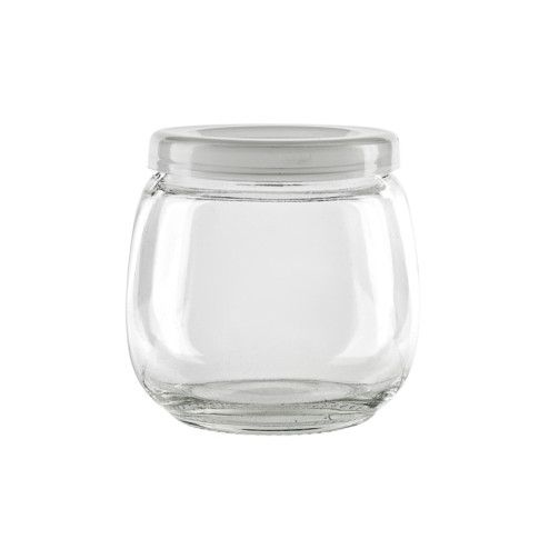 Bocal en verre sphérique avec couvercle plastique PP à clipser  H70mm 200ml