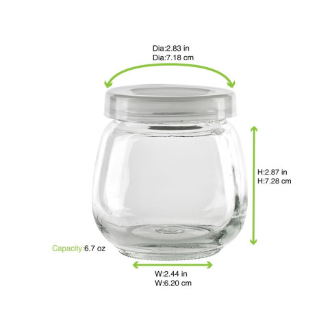 Bocal en verre sphérique avec couvercle plastique PP à clipser  H70mm 200ml