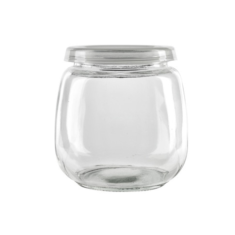 Bocal en verre sphérique avec couvercle plastique PP à clipser  H87mm 300ml