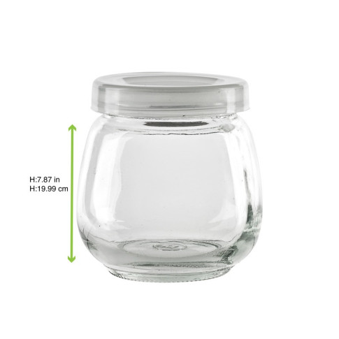 Bocal en verre sphérique avec couvercle plastique PP à clipser  H87mm 300ml