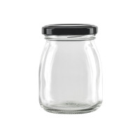 Pot à dessert en verre avec couvercle noir en metal à visser  H91mm 200ml
