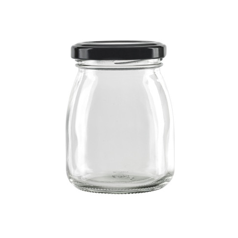 Pot à dessert en verre avec couvercle noir en metal à visser  H91mm 200ml