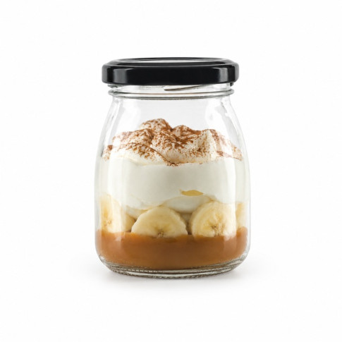 Pot à dessert en verre avec couvercle noir en metal à visser  H91mm 200ml