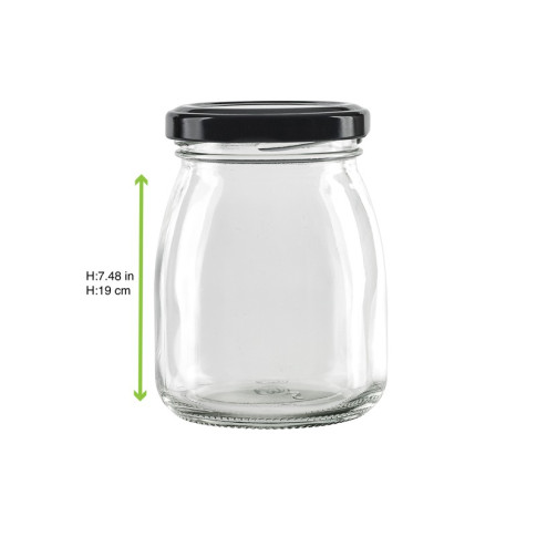 Pot à dessert en verre avec couvercle noir en metal à visser  H91mm 200ml