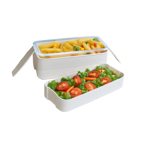 Boîte Bento 3 compartiments réemployable composite beige 185x80mm H103mm 900ml