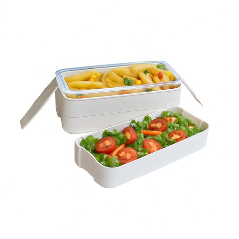 Boîte Bento 3 compartiments réemployable composite beige 185x80mm H103mm 900ml
