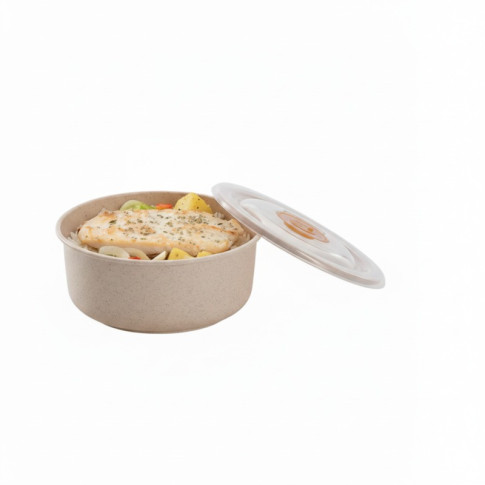 Bol réutilisable en composite beige avec couvercle en plastique PP  H58mm 300ml