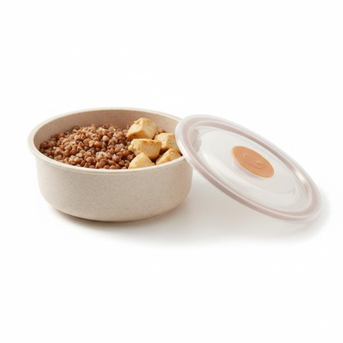 Bol réutilisable en composite beige avec couvercle en plastique PP  H65mm 500ml