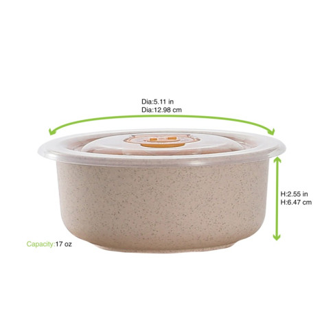 Bol réutilisable en composite beige avec couvercle en plastique PP  H65mm 500ml