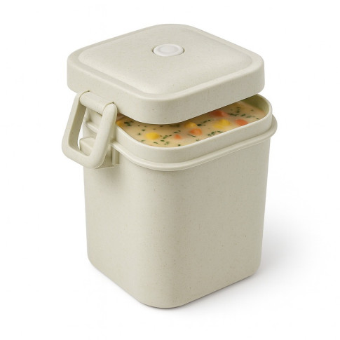 Pot à soupe réemployable en composite beige avec couvercle 105x90mm H125mm 600ml