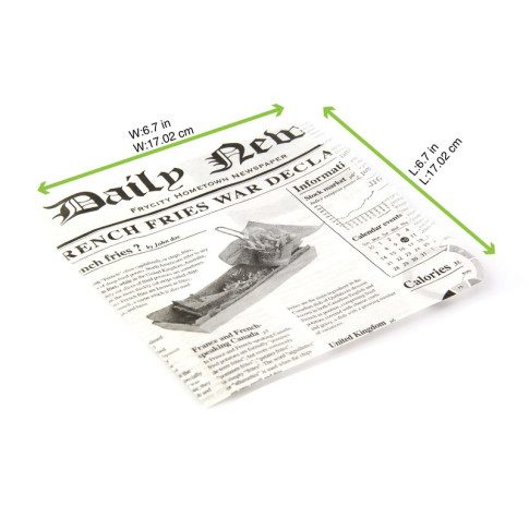 Sac papier ingraissable blanc ouvert sur 2 côtés avec décor journal  170x170mm