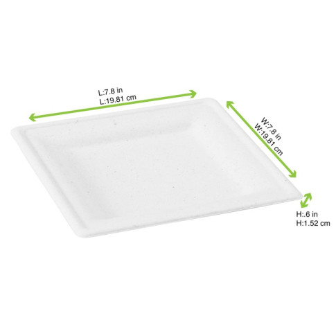 Assiette pulpe carrée blanche 200x200mm H12mm