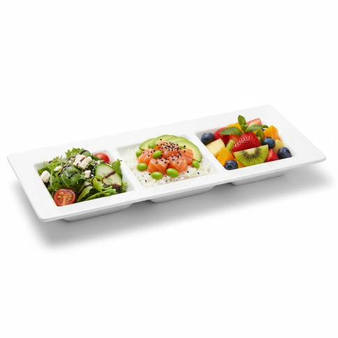 Assiette pulpe rectangulaire 3 compartiments 260x110mm