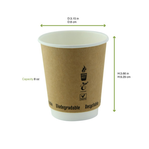 Gobelet carton laminé PLA double paroi  H93mm 230ml