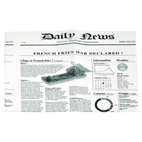 Sac papier ingraissable blanc ouvert sur 2 côtés avec décor journal 170x170mm