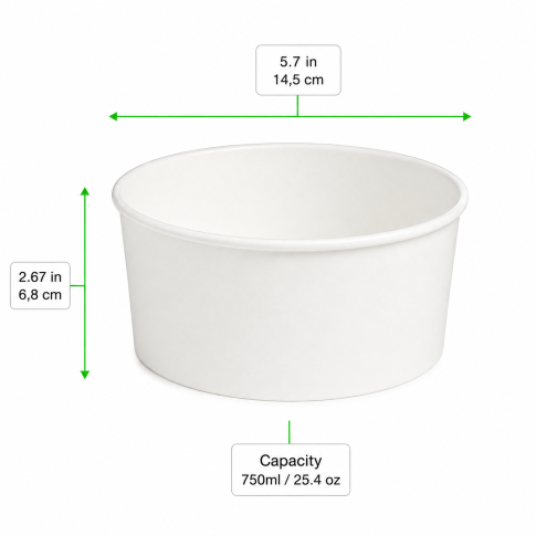 Saladier rond en carton blanc "Buckaty"   H68mm 750ml