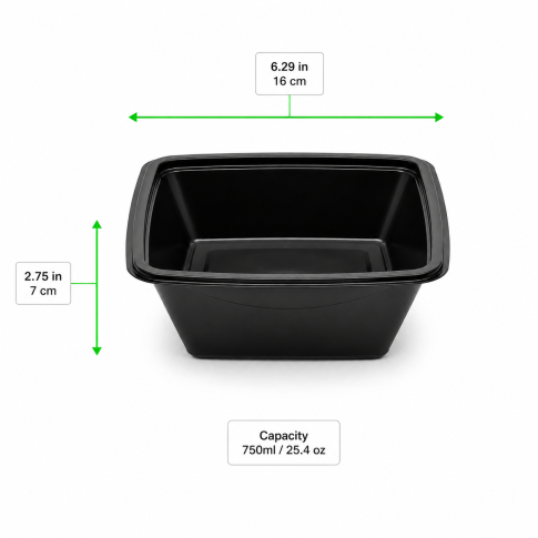 Saladier PET carré noir  160x160mm H70mm 750ml