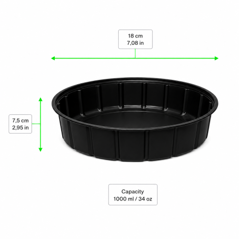 Saladier plastique PS rond noir  H75mm 1000ml