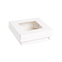 Boite "Kray" carrée carton blanc avec couvercle à fenêtre  115x115mm H40mm 350ml