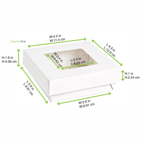 Boite "Kray" carrée carton blanc avec couvercle à fenêtre  115x115mm H40mm 350ml