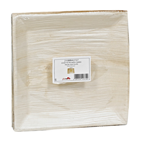 Assiette carrée angles droits en palmier  270x270mm