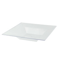 Assiette réemployable plastique PP carrée creuse givrée micro-ondable  215x215mm H40mm 350ml