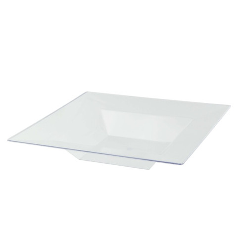 Assiette réemployable plastique PP carrée creuse givrée micro-ondable  215x215mm H40mm 350ml