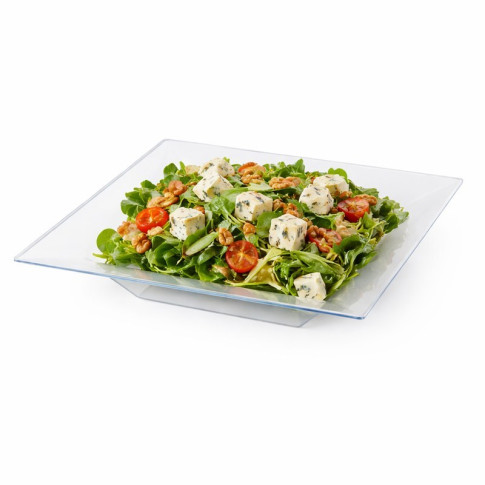 Assiette réemployable plastique PP carrée creuse givrée micro-ondable  215x215mm H40mm 350ml