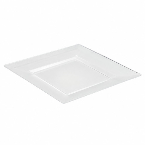 Assiette réemployable plastique PS carrée transparente  280x280mm H40mm